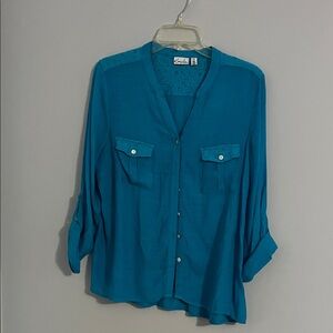 Kim Rogers Teal Button-Up Blouse